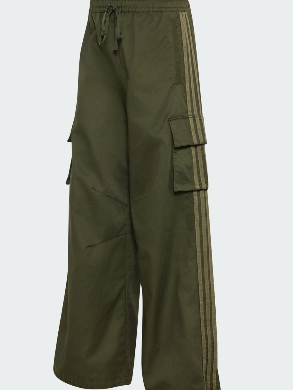 Adidas Women Olive Green Wide-Leg Cargo Pants with Side Stripes